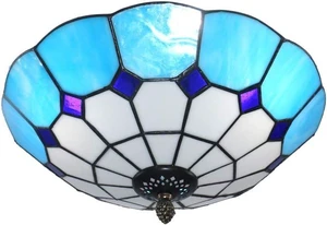 12 inch Vintage Tiffany Style Glass Flush Mount Ceiling Lighting Fixtures Retro Rural Pastoral Classical Lamp LED Chandelier Semi Flush Mount Lights Lamps (12 Inch Blue B) 12 inch Vintage Tiffany Style Glass Flush Mount Ceiling Lighting Fixtures Retro Rural Pastoral Classical Lamp LED Chandelier Semi Flush Mount Lights Lamps (12 Inch Blue B)