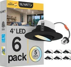 NUWATT 4 Inch Gimbal Black LED Recessed Lights, 2700K-5000K, Airtight, 6 PK NUWATT 4 Inch Gimbal Black LED Recessed Lights, 2700K-5000K, Airtight, 6 PK