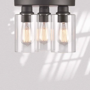 Tawson Debo Modern Farmhouse 3-Light Flush Mount Ceiling Light Fixture with Clear Glass Shade in Dark Bronze Finish for Hallway, Entryway, Passway, Bedroom, Garage, Kitchen, Balcony Living Room Tawson Debo Modern Farmhouse 3-Light Flush Mount Ceiling Light Fixture with Clear Glass Shade in Dark Bronze Finish for Hallway, Entryway, Passway, Bedroom, Garage, Kitchen, Balcony Living Room