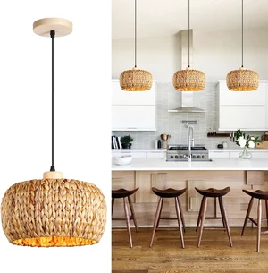 Hand-Woven Rattan Pendant Lights Kitchen Island wiht 12 Inch Wickel Shade Hand-Woven Rattan Pendant Lights Kitchen Island wiht 12 Inch Wickel Shade