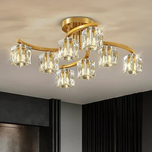 Semi Flush Mount Ceiling Light Fixture with 8-Light, Gold Modern Sputnik Chandeleirs Crsytal Ceiling Light for Dining Room, Bedroom, Living Room, Hallway,Entryway,Kitchen Semi Flush Mount Ceiling Light Fixture with 8-Light, Gold Modern Sputnik Chandeleirs Crsytal Ceiling Light for Dining Room, Bedroom, Living Room, Hallway,Entryway,Kitchen