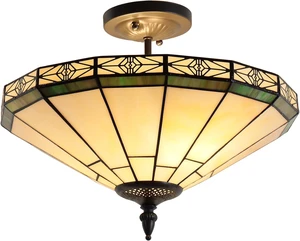 Capulina Tiffany Lamp Cream Stained Glass Semi Ceiling Light 2-Light Capulina Tiffany Lamp Cream Stained Glass Semi Ceiling Light 2-Light