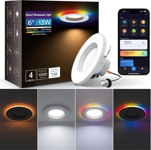 Smart Retrofit LED Recessed Lighting 6Inch, RGBAICW Can Lights, 4Pack Smart Retrofit LED Recessed Lighting 6Inch, RGBAICW Can Lights, 4Pack