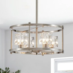 Brushed Nickel Ceiling Light Modern 4-Light Pendant Lighting Fixture 15.7" Adjustable Height Chandeliers with Glass Lampshade Rustic Round Lights for Bedroom Dining Room Kitchen Foyer Brushed Nickel Ceiling Light Modern 4-Light Pendant Lighting Fixture 15.7" Adjustable Height Chandeliers with Glass Lampshade Rustic Round Lights for Bedroom Dining Room Kitchen Foyer