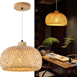 11.8inch Beige Bamboo Pendant Light, Wicker Rattan Boho Chandelier 11.8inch Beige Bamboo Pendant Light, Wicker Rattan Boho Chandelier