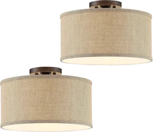 Adams Burlap Drum Shade 14" Wide Set of 2 Ceiling Light Fixture Adams Burlap Drum Shade 14" Wide Set of 2 Ceiling Light Fixture