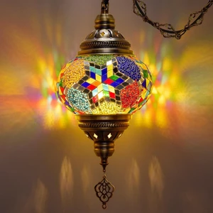 7.2" D Turkish Moroccan Mosaic Hanging Pendant Lamp Plug-in, Colorful 7.2" D Turkish Moroccan Mosaic Hanging Pendant Lamp Plug-in, Colorful