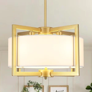 4-Light Modern Chandelier for Dining Room, 18'' Drum Pendant Light Fixture Chandelier with Fabric Shade, Farmhouse Chandeliers Hanging Lighting Fixtures for Foyer Entryway Living Room, Gold 4-Light Modern Chandelier for Dining Room, 18'' Drum Pendant Light Fixture Chandelier with Fabric Shade, Farmhouse Chandeliers Hanging Lighting Fixtures for Foyer Entryway Living Room, Gold