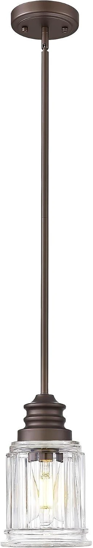 Farmhouse Pendant Light for Kitchen Island, HWH Oil-Rubbed Bronze Finish Pendant Light, Single 1-Light Hanging Light Fixture, Bell-Shaped Fluted Clear Glass, 5HZG106MIL-L ORB Farmhouse Pendant Light for Kitchen Island, HWH Oil-Rubbed Bronze Finish Pendant Light, Single 1-Light Hanging Light Fixture, Bell-Shaped Fluted Clear Glass, 5HZG106MIL-L ORB