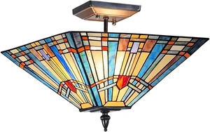 Tiffany Ceiling Lights 14" Stained Glass Semi Flushmount Kitchen Lamp Tiffany Ceiling Lights 14" Stained Glass Semi Flushmount Kitchen Lamp