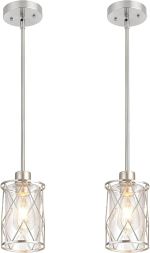 Refice Glass Pendant Lights Kitchen Island, Brushed Nickel, 2 Pack Refice Glass Pendant Lights Kitchen Island, Brushed Nickel, 2 Pack