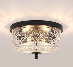 12 Inch 2-Light Vintage Black Flush Mount Ceiling Light Fixture