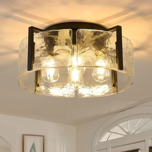 Black Semi Flush Mount Ceiling Light Fixture, 17.7-Inch Glass Drum Flush Mount Light Farmhouse Modern Lights Kitchen Lighting Fixtures for Foyer Entryway Hallway Bathroom Bedroom Laundry Room Black Semi Flush Mount Ceiling Light Fixture, 17.7-Inch Glass Drum Flush Mount Light Farmhouse Modern Lights Kitchen Lighting Fixtures for Foyer Entryway Hallway Bathroom Bedroom Laundry Room