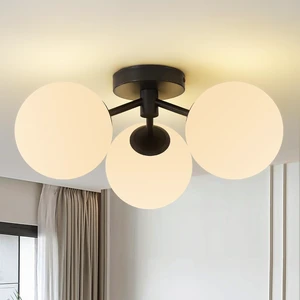 Black Globe Semi Flush Mount Ceiling Light Mid Century Modern Milk Glass Black Globe Semi Flush Mount Ceiling Light Mid Century Modern Milk Glass
