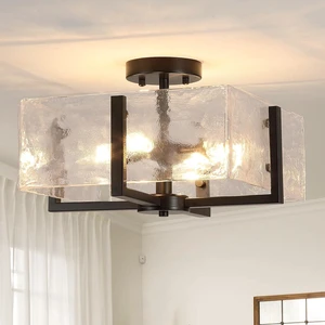Black Semi Flush Mount Ceiling Light 4-Light Glass Light Fixtures Ceiling Mount,14.96" Modern Farmhouse Light Fixture for Foyer, Hallway, Entryway, Dining Room, Kitchen, Bedroom, Porch Black Semi Flush Mount Ceiling Light 4-Light Glass Light Fixtures Ceiling Mount,14.96" Modern Farmhouse Light Fixture for Foyer, Hallway, Entryway, Dining Room, Kitchen, Bedroom, Porch