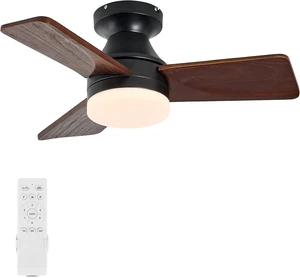 30 Inch Wood Ceiling Fan with Light, Flush Mount 3-Blade, Walnut 30 Inch Wood Ceiling Fan with Light, Flush Mount 3-Blade, Walnut