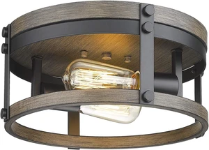 2-Light Farmhouse Flush Mount Ceiling Light, 12 inch Kitchen Ceiling Light, Round Rustic Light Fixtures with Black & Wood Grain Finish for Entryway Hallway, OS-3016BK 2-Light Farmhouse Flush Mount Ceiling Light, 12 inch Kitchen Ceiling Light, Round Rustic Light Fixtures with Black & Wood Grain Finish for Entryway Hallway, OS-3016BK