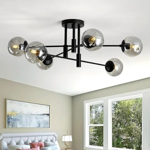 6-Lights Glass Globe Sputnik Chandelier Modern Flush Mount Ceiling Light Fixture Black Farmhouse Lighting for Dining Room Living Room Bedroom Kitchen Passageway. 6-Lights Glass Globe Sputnik Chandelier Modern Flush Mount Ceiling Light Fixture Black Farmhouse Lighting for Dining Room Living Room Bedroom Kitchen Passageway.