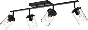 BONLICHT Ceiling Spotlights Track Lighting Kit 4 Light Bathroom Vanity Lighting Black Modern Multi-Directional Ceiling Mount Fixture Industrial Farmhouse Sconces Wall Mount Lamp with Clear Glass Shade BONLICHT Ceiling Spotlights Track Lighting Kit 4 Light Bathroom Vanity Lighting Black Modern Multi-Directional Ceiling Mount Fixture Industrial Farmhouse Sconces Wall Mount Lamp with Clear Glass Shade