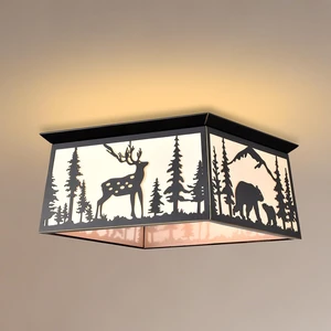 Farmhouse Flush Mount Ceiling Light,Rustic White Parchment Deer Bear Close to Ceiling Light Fixtures,Square Metal Light Fixtures Ceiling Mount,2-Light Black Chandelier for Kitchen,Bedroom,Living Room Farmhouse Flush Mount Ceiling Light,Rustic White Parchment Deer Bear Close to Ceiling Light Fixtures,Square Metal Light Fixtures Ceiling Mount,2-Light Black Chandelier for Kitchen,Bedroom,Living Room