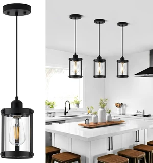 Matte Black Pendant Lights Kitchen Island, Clear Glass, 1-Light Matte Black Pendant Lights Kitchen Island, Clear Glass, 1-Light