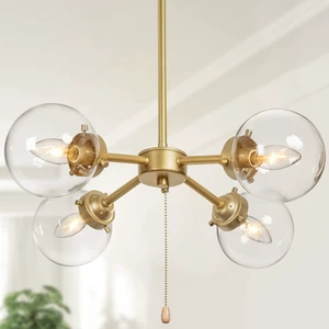 KSANA Gold Globe Chandelier with On/Off Switch Pull Chain, 4-Light Modern Gold Semi Flush Mount Ceiling Light with Clear Globe Glass Shades for Dining Room & Kitchen, Soft Gold, 19.5 Dia KSANA Gold Globe Chandelier with On/Off Switch Pull Chain, 4-Light Modern Gold Semi Flush Mount Ceiling Light with Clear Globe Glass Shades for Dining Room & Kitchen, Soft Gold, 19.5 Dia