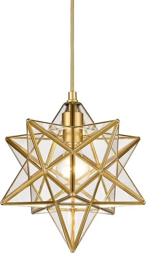 YUBOLE Modern Gold Moravian Star Pendant Light Clear Glass-11-in Diameter YUBOLE Modern Gold Moravian Star Pendant Light Clear Glass-11-in Diameter