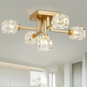 Semi Flush Mount Ceiling Light Glass 5 Lights Gold Modern Sputnik Chandelier Farmhouse Lighting Fixtures for Dining Room Living Room Kitchen Bedroom Semi Flush Mount Ceiling Light Glass 5 Lights Gold Modern Sputnik Chandelier Farmhouse Lighting Fixtures for Dining Room Living Room Kitchen Bedroom