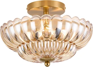 3-Light 12 Inch Amber Semi Flush Mount Ceiling Light for Bathroom 3-Light 12 Inch Amber Semi Flush Mount Ceiling Light for Bathroom