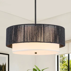 Rattan Farmhouse Chandeliers Rattan Light Fixtures, Boho Light Fixtures for Bedroom Dining Room Foyer Kitchen Hallway | Fabric Shade | Bulbs Not Included | Black Rattan Farmhouse Chandeliers Rattan Light Fixtures, Boho Light Fixtures for Bedroom Dining Room Foyer Kitchen Hallway | Fabric Shade | Bulbs Not Included | Black