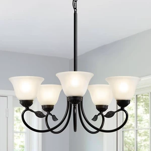 5-Light Black Chandelier, Farmhouse Dining Room Light Fixture with Opal Glass Shade, Modern Chandelier for Dining Room Over Table, Height Adjustable Hanging Lighting Fixture for Kitchen Island Foyer 5-Light Black Chandelier, Farmhouse Dining Room Light Fixture with Opal Glass Shade, Modern Chandelier for Dining Room Over Table, Height Adjustable Hanging Lighting Fixture for Kitchen Island Foyer