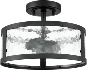 Moose Black Semi Flush Mount Ceiling Light 2-Light with Hammered Glass Moose Black Semi Flush Mount Ceiling Light 2-Light with Hammered Glass