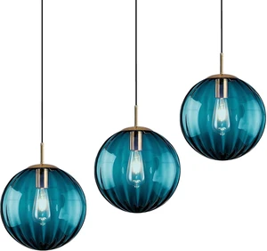 Modern Blue Glass Pendant Light, Kitchen Island Lighting 3-Pack Globe Pendant Light Fixtures Century Kitchen Island Pendant Lighting for Bedroom Living Dining Room Light Fixture (Without Bulb)
