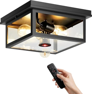 VIANIS Motion Sensor Outdoor Ceiling Light with Remote Control, Adjustable Distance Time Flush Mount Porch Ceiling Light for Garage,Porch, Entryway, 5 Modes, Black, Tempered Glass, Square VIANIS Motion Sensor Outdoor Ceiling Light with Remote Control, Adjustable Distance Time Flush Mount Porch Ceiling Light for Garage,Porch, Entryway, 5 Modes, Black, Tempered Glass, Square