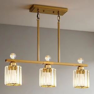 Crystal Island Light for Kitchen Over Table,Gold Linear Kitchen Island Lighting,3-Lights Pendant Light Fixture for Kitchen Counter, Dining Table & Bar with Luxury Crystal Shade Crystal Island Light for Kitchen Over Table,Gold Linear Kitchen Island Lighting,3-Lights Pendant Light Fixture for Kitchen Counter, Dining Table & Bar with Luxury Crystal Shade