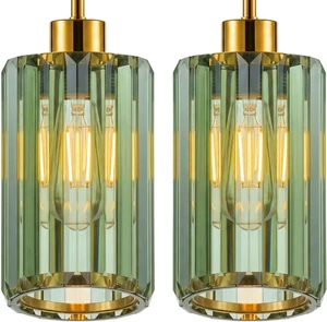 Modern Olive Green Fluted Glass Pendant Light 2 Pack - Thick Ribbed Glass with Warm Glow, Adjustable E26 Hanging Lamp for Kitchen Island & Dining Room Modern Olive Green Fluted Glass Pendant Light 2 Pack - Thick Ribbed Glass with Warm Glow, Adjustable E26 Hanging Lamp for Kitchen Island & Dining Room