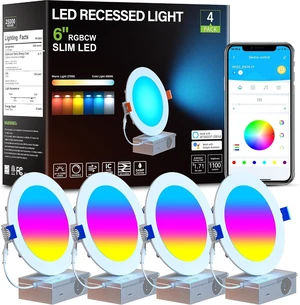 CHARKEE 6" Smart Recessed Lights, RGBCW, for Alexa and Google, 4-Pack CHARKEE 6" Smart Recessed Lights, RGBCW, for Alexa and Google, 4-Pack