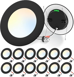 ALUSSO 12 Pack 5/6 Inch LED Recessed Lights 5CCT Selectable 2700K-6000K, 1100LM Dimmable, Retrofit Trim Can Lights, Damp Rated, Black ALUSSO 12 Pack 5/6 Inch LED Recessed Lights 5CCT Selectable 2700K-6000K, 1100LM Dimmable, Retrofit Trim Can Lights, Damp Rated, Black
