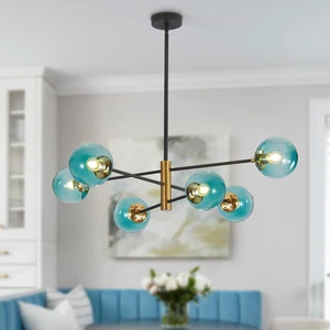 BOKT Modern 6-Lights Blue Glass Ball Sputnik Chandelier Mid-Century Black Gold Flush Mount Chandelier Vintage Large Globe Sputnik Chandelier Kitchen Island Pendant Light BOKT Modern 6-Lights Blue Glass Ball Sputnik Chandelier Mid-Century Black Gold Flush Mount Chandelier Vintage Large Globe Sputnik Chandelier Kitchen Island Pendant Light