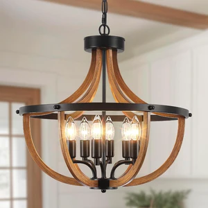 Farmhouse Chandelier Vintage Wood Pendant Light Fixtures 19.48" Farmhouse Chandelier Vintage Wood Pendant Light Fixtures 19.48"