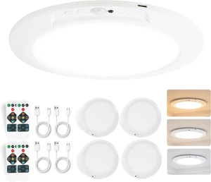 4Pack Rechargeable LED Ceiling Shower Light, Motion Sensor Remote Control 4Pack Rechargeable LED Ceiling Shower Light, Motion Sensor Remote Control