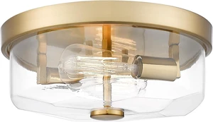 Gold Flush Mount Ceiling Light, 2-Light Hallway Light Fixtures, Modern Farmhouse Farmhouse Ceiling Light Clear Glass Brushed Gold Finish for Kitchen Porch Entryway Gold Flush Mount Ceiling Light, 2-Light Hallway Light Fixtures, Modern Farmhouse Farmhouse Ceiling Light Clear Glass Brushed Gold Finish for Kitchen Porch Entryway