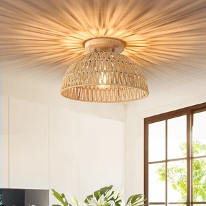 13 Inch Rattan Flush Mount Ceiling Lights Farmhouse Boho Ceiling Light Fixtures Rustic Wicker Hand Woven Rope Cage for Dining Room Kitchen Bedroom Foyer Hallway Entryway 13 Inch Rattan Flush Mount Ceiling Lights Farmhouse Boho Ceiling Light Fixtures Rustic Wicker Hand Woven Rope Cage for Dining Room Kitchen Bedroom Foyer Hallway Entryway
