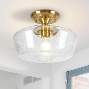 Schoolhouse Style Light Fixture, 12" Brass Semi Flush Mount Ceiling Light with Seeded Glass Globe, Close to Ceiling Lights for Kitchen Hallway Entryway Schoolhouse Style Light Fixture, 12" Brass Semi Flush Mount Ceiling Light with Seeded Glass Globe, Close to Ceiling Lights for Kitchen Hallway Entryway