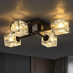 4-Light Crystal Semi Flush Ceiling Light Matte Black G9