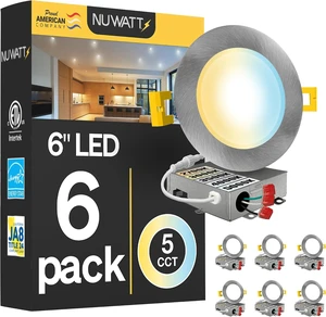 NUWATT Canless 6 inch Brushed Nickel LED Recessed Lights, 2700K-5000K, 6 PK NUWATT Canless 6 inch Brushed Nickel LED Recessed Lights, 2700K-5000K, 6 PK