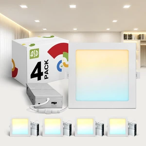 ASD 4 Pack LED Square Recessed Lighting 8 Inch, 5CCT 2700K-5000K CRI90+, Dimmable Ultra-Thin Canless Wafer Lights, IC Rated Ceiling Light Fixtures with Junction Box, ETL Energy Star, White ASD 4 Pack LED Square Recessed Lighting 8 Inch, 5CCT 2700K-5000K CRI90+, Dimmable Ultra-Thin Canless Wafer Lights, IC Rated Ceiling Light Fixtures with Junction Box, ETL Energy Star, White