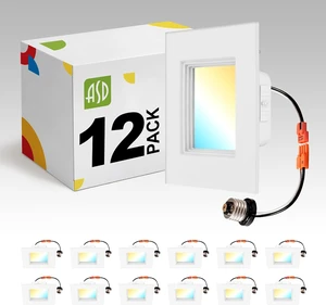 ASD LED Retrofit 4 Inch Recessed Lights - Square 9W 709LM 2700-5000K Recessed Lighting 4 Inch, Wet Rated Dimmable Can Lights, Baffle Trim Wafer Lights, UL 12 Pack ASD LED Retrofit 4 Inch Recessed Lights - Square 9W 709LM 2700-5000K Recessed Lighting 4 Inch, Wet Rated Dimmable Can Lights, Baffle Trim Wafer Lights, UL 12 Pack