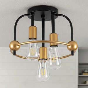 3-Light Black Gold Semi Flush Mount Ceiling Light 3-Light Black Gold Semi Flush Mount Ceiling Light