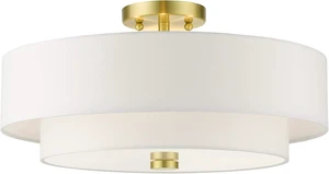 Livex Lighting 51045-12 Meridian Collection 4-Light Semi Flush Mount Ceiling Light with Off-White Hardback Fabric Shade, Satin Brass, 18 x 18 x 9 Livex Lighting 51045-12 Meridian Collection 4-Light Semi Flush Mount Ceiling Light with Off-White Hardback Fabric Shade, Satin Brass, 18 x 18 x 9